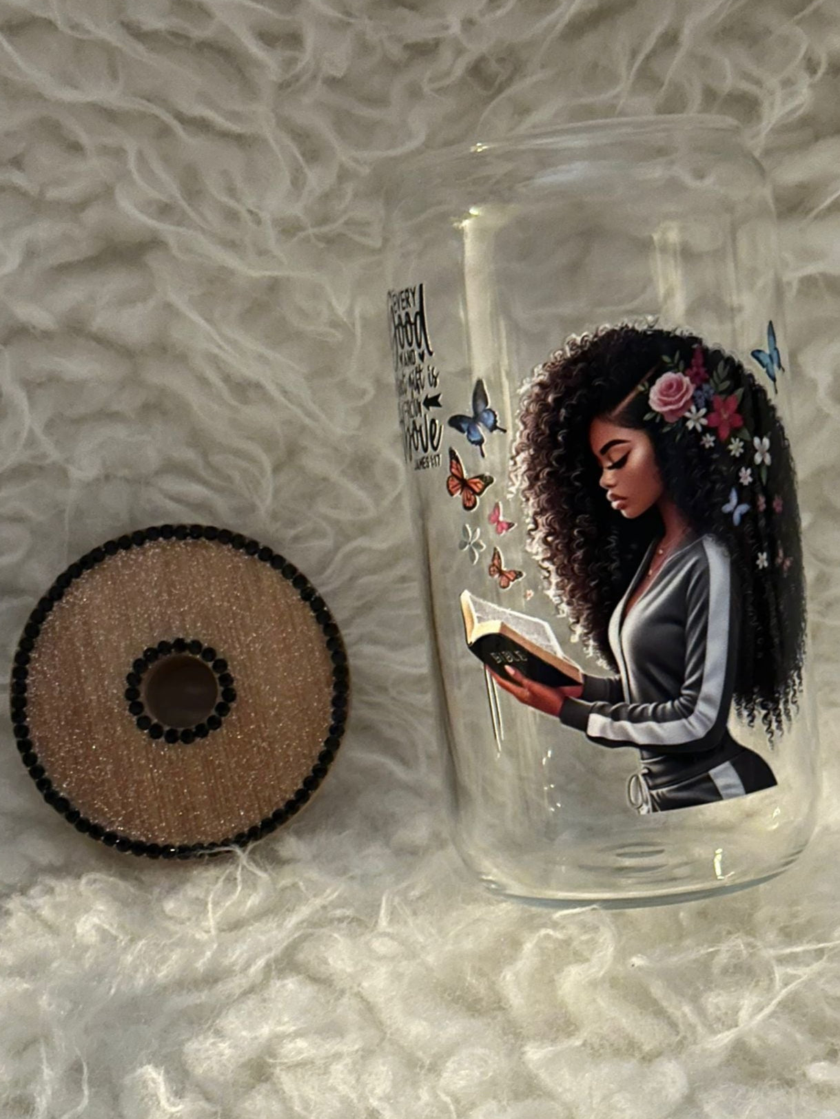 “From Above” – Bible Verse Glass Cup | James 1:17 Christian Gift | Black Woman Faith Tumbler (16oz)